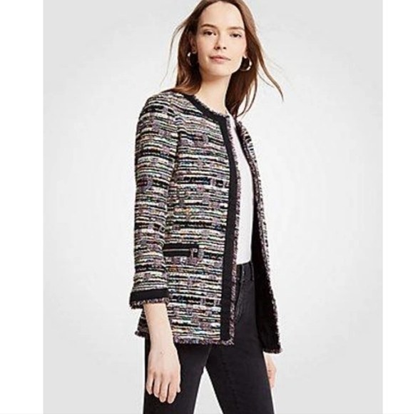 Ann Taylor Textured Mixed Tweed Zip Pocket Jacket In Black Multi Small - Picture 1 of 10